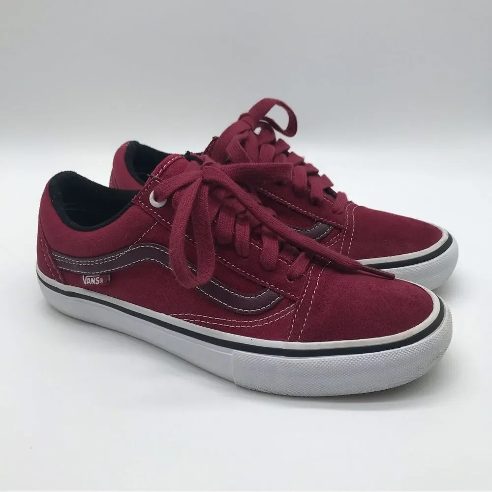 Vans Old Skool Pro Skateboarding Shoe Red Maroon Suede Lace Up Mens Sz 5.5